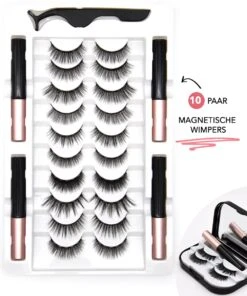 Qproducts Magnetische Wimpers - Nepwimpers - Wimperset Van 10 Wimpers 4 Eyeliners En Pincet - Inclusief Wimper Bewaardoos Met Ingebouwd Spiegeltje - Magneet Wimpers - Magnetic Lashes