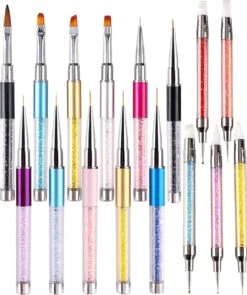 YUBBI™ 16 Delige Nail Art Penselen Set - Nagellak Acryl Penselen - Fineliner Penseel - Dotting Tools - Siliconen Nail Art Penselen