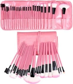 Merkloos Make-up Kwasten | Make-up Geschenksets | Oogschaduw Borstel | Contourborstel | Wenkbrauw Borstel | Oogpotlood | 24-delig | Met Etui | Roze | Able & Borret