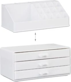 Relaxdays Make-up Organizer Klein - Stapelbaar - Sieradendoosje - Cosmetica - Opbergbox - Wit -Mode Cosmetica Winkel 1044x1200 1