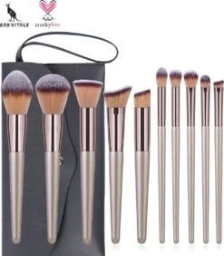San Vitale® - Luxe Professionele Make Up Kwasten Set - Make Up Brush - Vegan Penselen - Inclusief Pouch - Make Up Pouch Met 10-delig Penselen Set - Champagne/goud