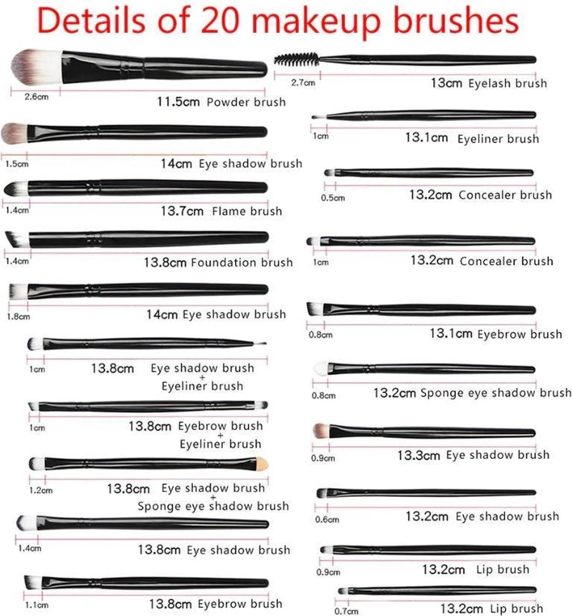 20Stuks Make-Up Kwasten Set Zwart Oogschaduw Foundation Poeder Eyeliner Wimper Lip Make Up Borstel Cosmetische Beauty Tool Kit Hot 2 20Stuks Make-Up Kwasten Set Zwart Oogschaduw Foundation Poeder Eyeliner Wimper Lip Make Up Borstel Cosmetische Beauty Tool Kit Hot - Afbeelding 2