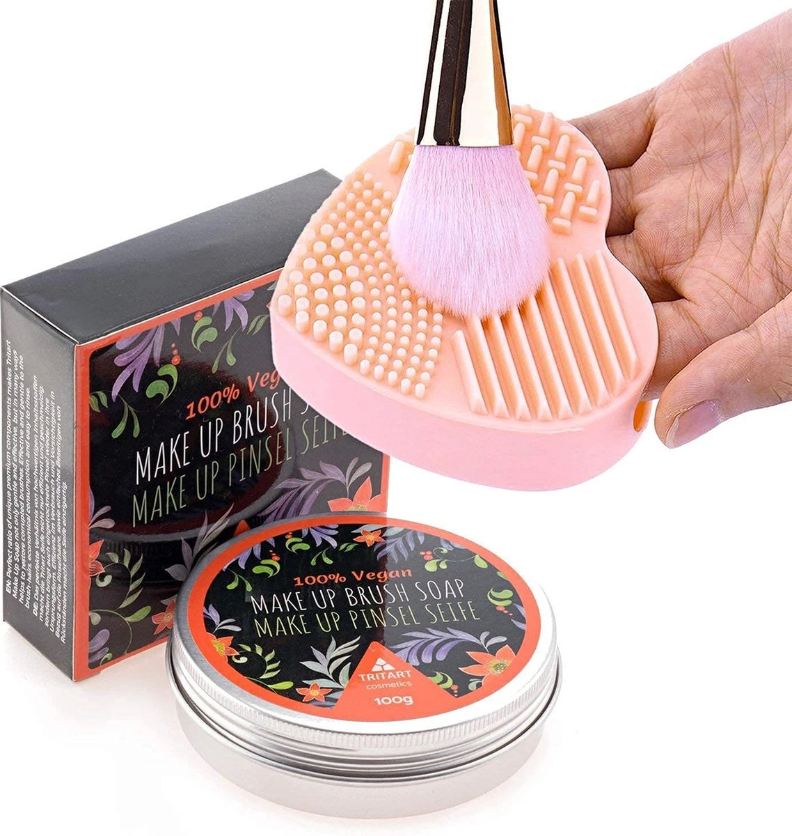 Professionele Vegan Kwastenreiniger Zeep, Cosmetica Kwast En Make-up Kwast, Zeep Van Tritart 100 G + Hart Reiniger 7 Professionele Vegan Kwastenreiniger Zeep, Cosmetica Kwast En Make-up Kwast, Zeep Van Tritart 100 G + Hart Reiniger - Afbeelding 7