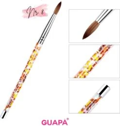 GUAPÀ - Acryl Glitter Goud Penseel Nr #8 - Uniek Design - High Quality & 100% Nylon - Nagel Penselen