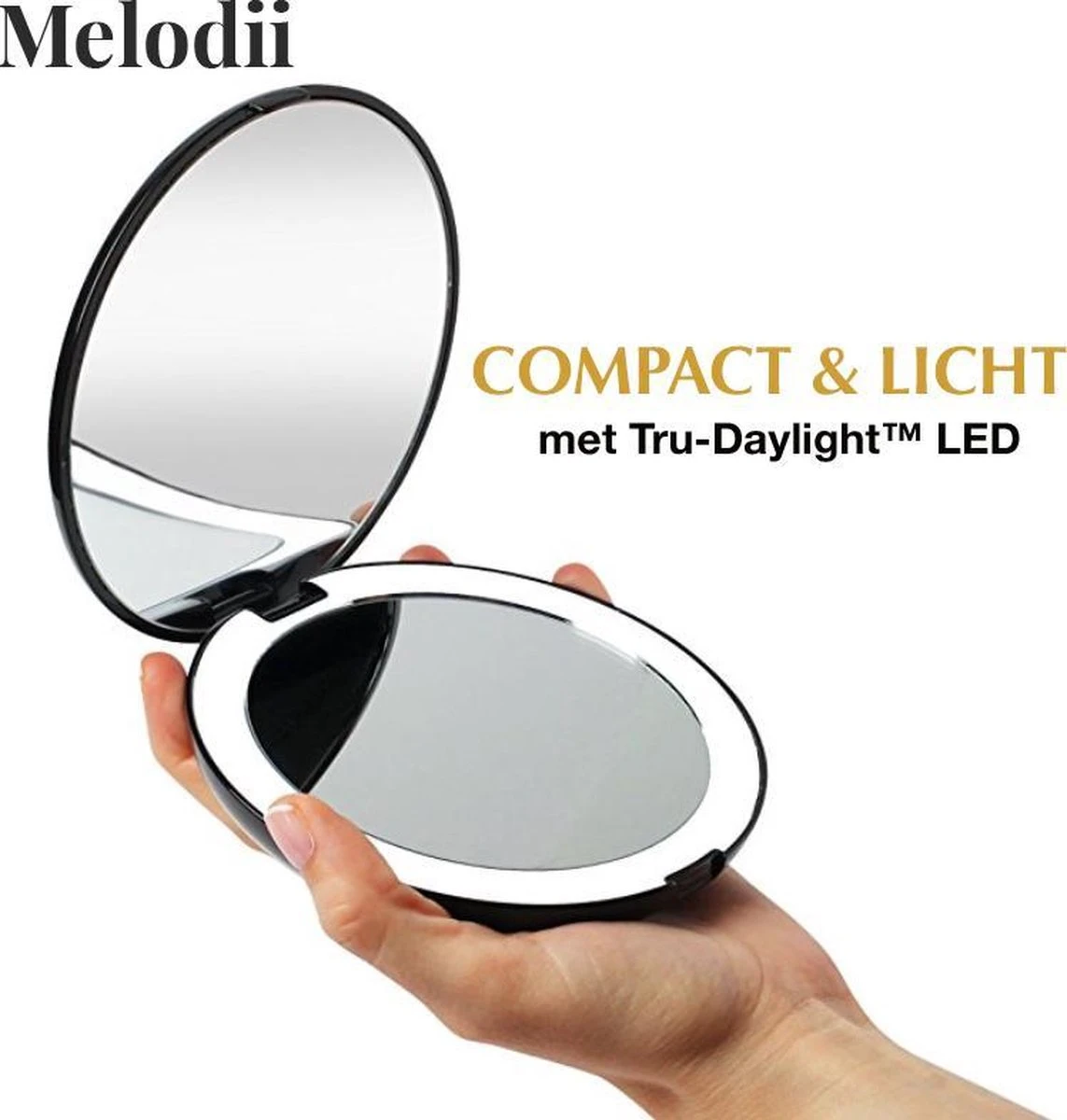 Compact Make-up Spiegel Met Tru-Daylight Verlichting - 10x Vergroting 1 Compact Make-up Spiegel Met Tru-Daylight Verlichting - 10x Vergroting