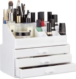 Relaxdays Make-up Organizer Klein - Stapelbaar - Sieradendoosje - Cosmetica - Opbergbox - Wit -Mode Cosmetica Winkel 1154x1200 10