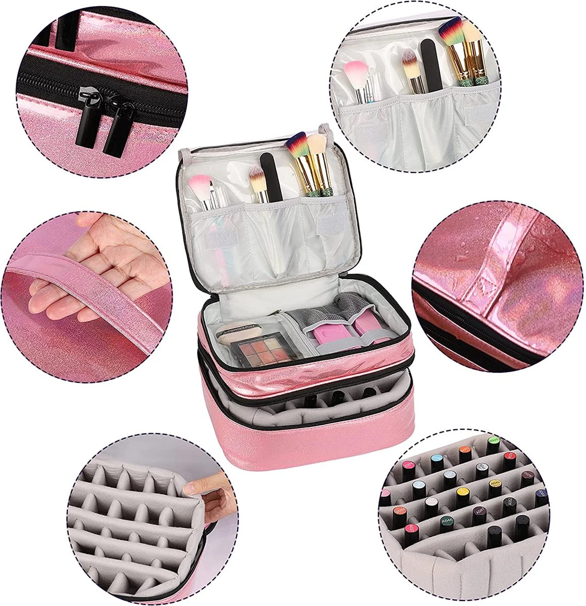 YONO Nagellak Tas - Nagelkoffer Beautycase - Cosmetica Koffer - Manicure Organizer - Roze 4 YONO Nagellak Tas - Nagelkoffer Beautycase - Cosmetica Koffer - Manicure Organizer - Roze - Afbeelding 4