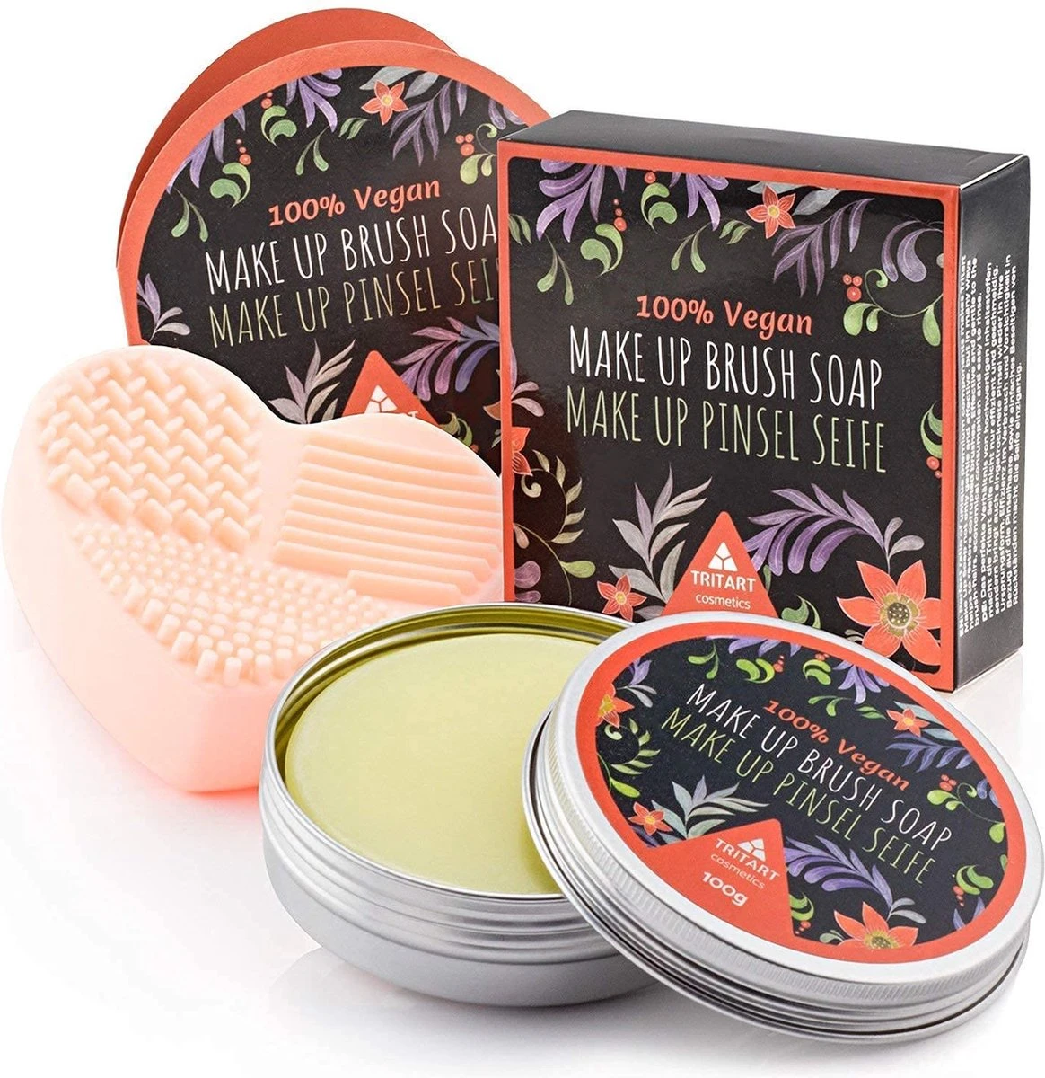 Professionele Vegan Kwastenreiniger Zeep, Cosmetica Kwast En Make-up Kwast, Zeep Van Tritart 100 G + Hart Reiniger 1 Professionele Vegan Kwastenreiniger Zeep, Cosmetica Kwast En Make-up Kwast, Zeep Van Tritart 100 G + Hart Reiniger