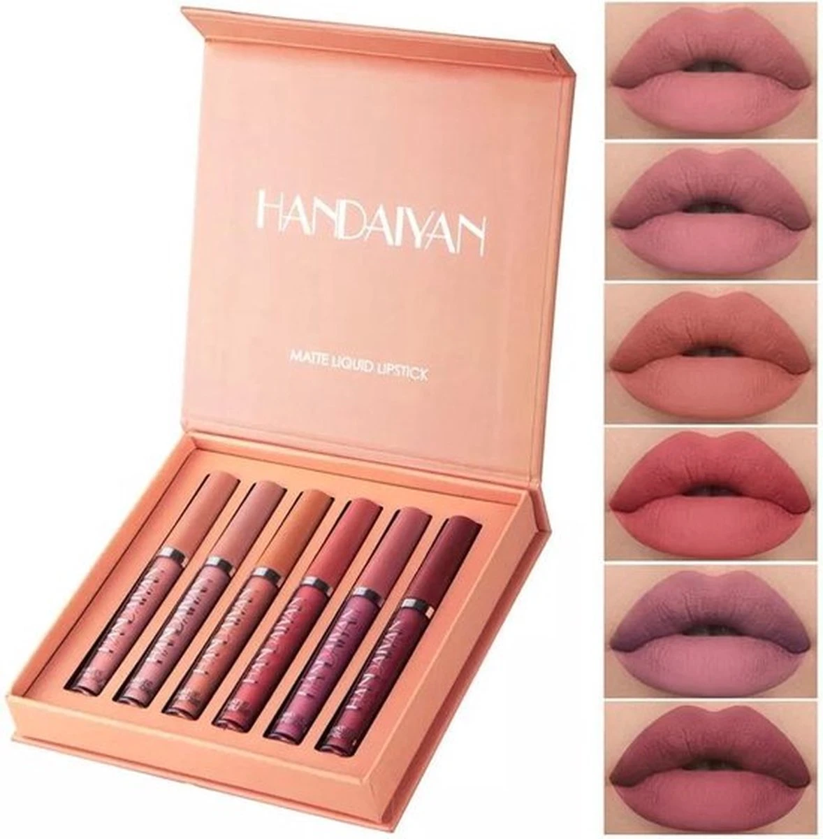 Handaiyan Liquid Lipsticks Set B - Set Van 6 - Matte Lippenstift - Nude - Waterproof - Make Up Set - Geschenkset - Giftset - Lipgloss - Lipstick 1 Handaiyan Liquid Lipsticks Set B - Set Van 6 - Matte Lippenstift - Nude - Waterproof - Make Up Set - Geschenkset - Giftset - Lipgloss - Lipstick