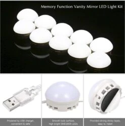 Merkloos LED Spiegel | 10 LEDS | Make-up Spiegel | Helderheid Aanpasbaar | USB Voeding | Geheugenfunctie -Mode Cosmetica Winkel 1192x1200 8