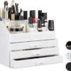 Relaxdays Make-up Organizer Klein - Stapelbaar - Sieradendoosje - Cosmetica - Opbergbox - Wit