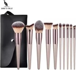 San Vitale® - Luxe Professionele Make Up Kwasten Set - Make Up Brush - Vegan Penselen - Inclusief Pouch - Make Up Pouch Met 10-delig Penselen Set - Champagne/goud -Mode Cosmetica Winkel 1200x1105 2