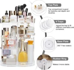 AMEITECH Make-uporganizer, Verstelbaar 360 Roterende Cosmetische Opslagcarrousel Draaiende Houder Opbergrek Met 5 Lagen Grote Capaciteit, Geweldig Voor Aanrecht Ijdelheid, Vierkant -Mode Cosmetica Winkel 1200x1129