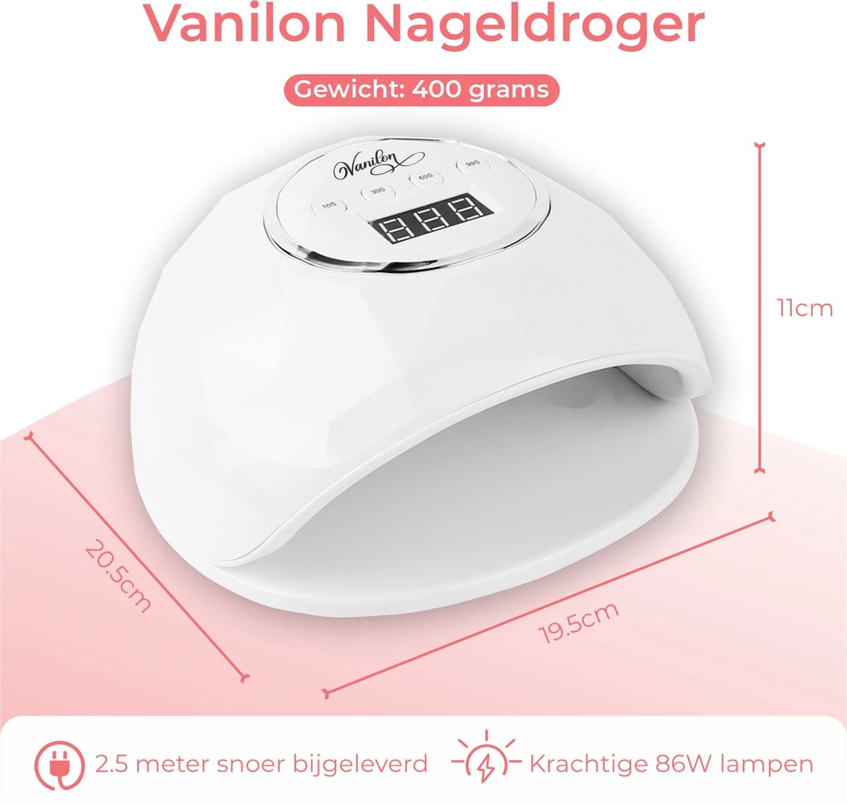 Vanilon UV Lamp Gelnagels - Gellak Nagel Droger - 86W LED - 2,5 Meter Snoer 8 Vanilon UV Lamp Gelnagels - Gellak Nagel Droger - 86W LED - 2,5 Meter Snoer - Afbeelding 8