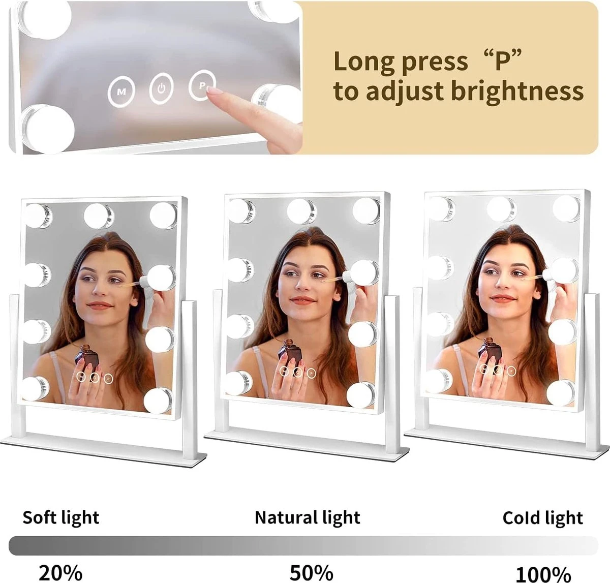 Bright Beauty Vanity Make Up Spiegel Met Verlichting - Zwart - Dimbaar Met Drie Lichtstanden 4 Bright Beauty Vanity Make Up Spiegel Met Verlichting - Zwart - Dimbaar Met Drie Lichtstanden - Afbeelding 4