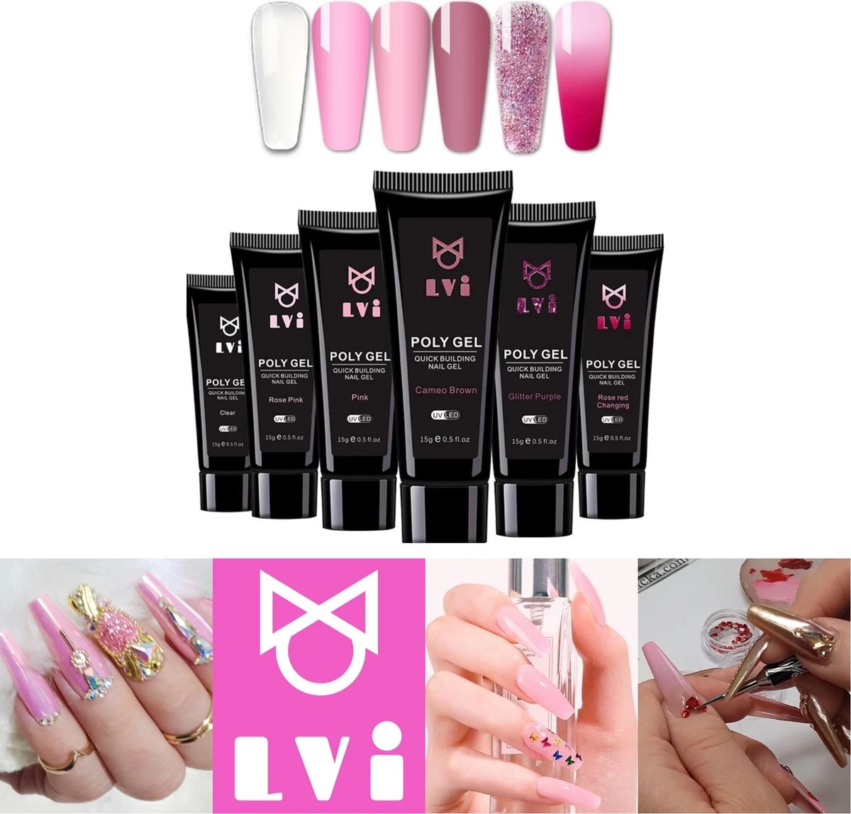 Elvi Polygel Starterskit - Complete Set Inc. USB UV/Led Mini Lamp-Nagelverlenging- Polygel 6 X 15g Perfecte Kleuren Roze - Polyacryl UV Nagellak-Quick Extension Temperature Color Changing UV Gel Pink 7 Elvi Polygel Starterskit - Complete Set Inc. USB UV/Led Mini Lamp-Nagelverlenging- Polygel 6 X 15g Perfecte Kleuren Roze - Polyacryl UV Nagellak-Quick Extension Temperature Color Changing UV Gel Pink - Afbeelding 7