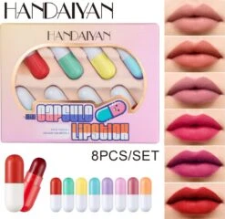 HANDAIYAN Mini Pil Lipgloss Capsule Lippenstift Lippenstift Voorbeeld 8 Kleurenset -Mode Cosmetica Winkel 1200x1168
