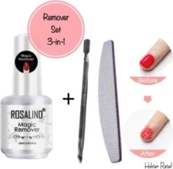 Rosalind Magische Gellak Remover Set - Inclusief Gratis Bokkenpootje + Vijl - 15 Ml Nail Polish Remover