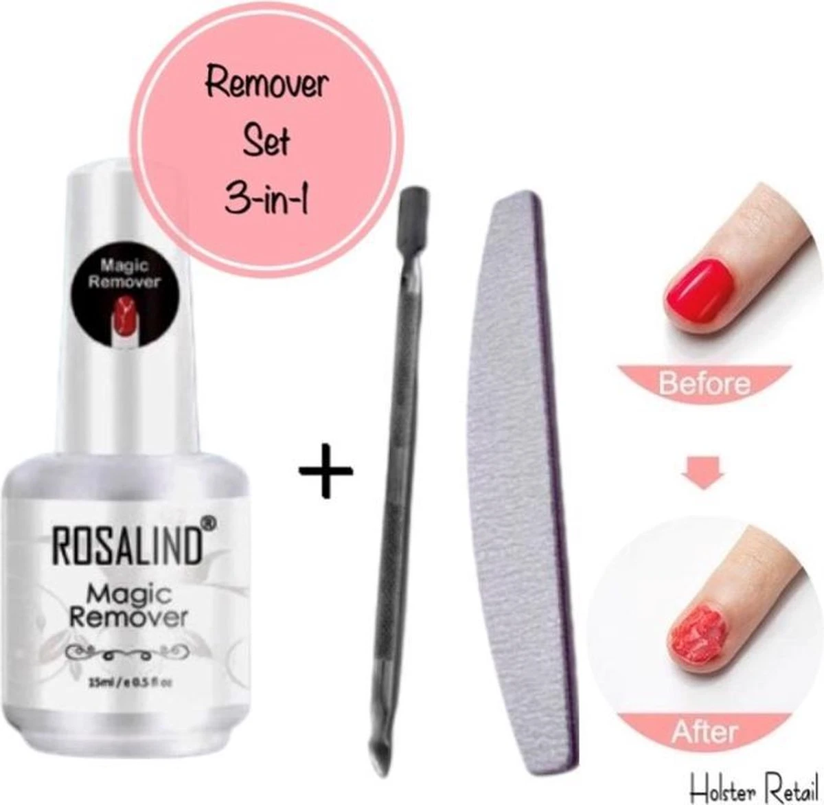 Rosalind Magische Gellak Remover Set - Inclusief Gratis Bokkenpootje + Vijl - 15 Ml Nail Polish Remover 1 Rosalind Magische Gellak Remover Set - Inclusief Gratis Bokkenpootje + Vijl - 15 Ml Nail Polish Remover