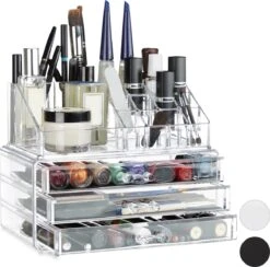 Relaxdays Make-up Organizer Klein - Stapelbaar - Sieradendoosje - Cosmetica - Opbergbox - Wit -Mode Cosmetica Winkel 1200x1185 11