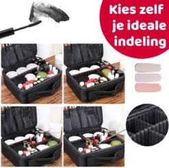 Mmoods Make-up Koffer – Make Up Tas Reizen – Makeup Organizer Verstelbaar -Beautycase Waterdicht – Make-up Tasje Voor Onderweg – Toilettas Voor Cosmetica Zwart -Mode Cosmetica Winkel 1200x1197 36