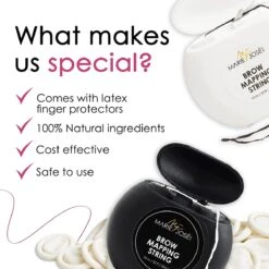 Marie-José & Co Brow Mapping String Set - Zwart & Witte Draad + 10 Vingerbeschermers - Perfect Wenkbrauwen Aftekenen Met Voorgekleurde Draad - Alternatief Voor Wenkbrauwsjablonen -Mode Cosmetica Winkel 1200x1200 1043