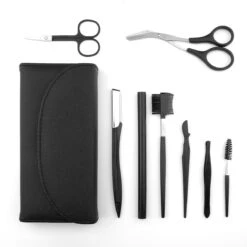Wenkbrauw Trimmer Set - 8-delig – Met Epileer Pincet, 2x Wenkbrauw Schaartje, 2x Wenkbrauwmesje, Wenkbrauw Borstel, Wenkbrauwpotlood, Spoolie – In Stevige Etui - Zwart -Mode Cosmetica Winkel 1200x1200 1078
