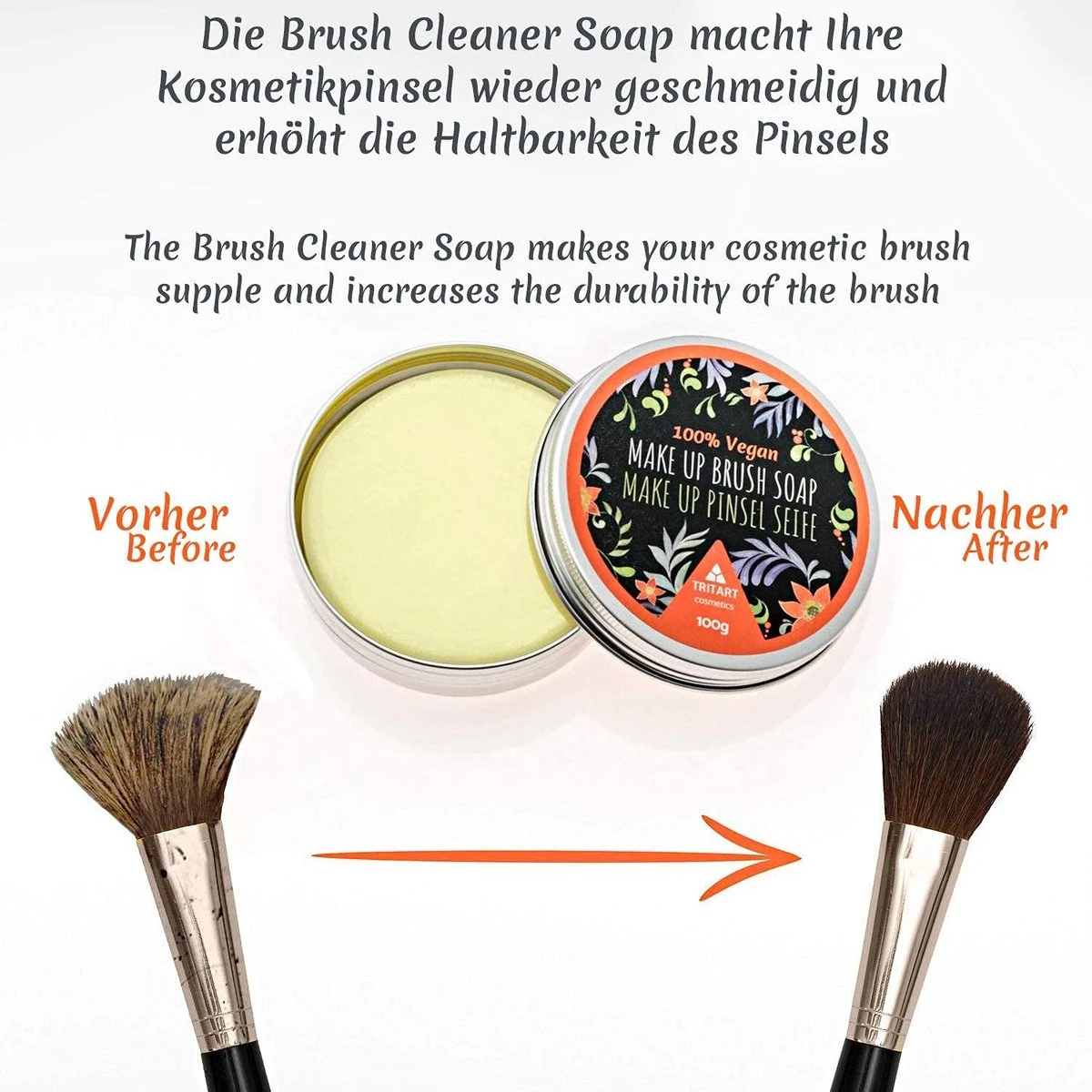 Professionele Vegan Kwastenreiniger Zeep, Cosmetica Kwast En Make-up Kwast, Zeep Van Tritart 100 G + Hart Reiniger 3 Professionele Vegan Kwastenreiniger Zeep, Cosmetica Kwast En Make-up Kwast, Zeep Van Tritart 100 G + Hart Reiniger - Afbeelding 3