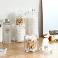 Without Lemon - Wattenstaafjes En Wattenschijfjes Houder - Dubbel Transparant Opberghouder - Opbergdoosje - Makeup Organizer - Open En Dichte Houder - Met Deksel - Stapelbaar -Mode Cosmetica Winkel 1200x1200 1274