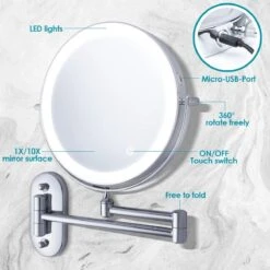 Auxmir Cosmetische Spiegel Met 1X / 10X Vergroting LED Verlichting, Dimbare Make-up Spiegel Met Touch Schakelaar USB Oplaadbare, Scheerspiegel 360 ° Draaibare Muurbeugel Voor Badkamer, Spa En Hotel -Mode Cosmetica Winkel 1200x1200 1303