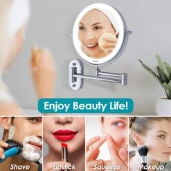 Auxmir Cosmetische Spiegel Met 1X / 10X Vergroting LED Verlichting, Dimbare Make-up Spiegel Met Touch Schakelaar USB Oplaadbare, Scheerspiegel 360 ° Draaibare Muurbeugel Voor Badkamer, Spa En Hotel -Mode Cosmetica Winkel 1200x1200 1305