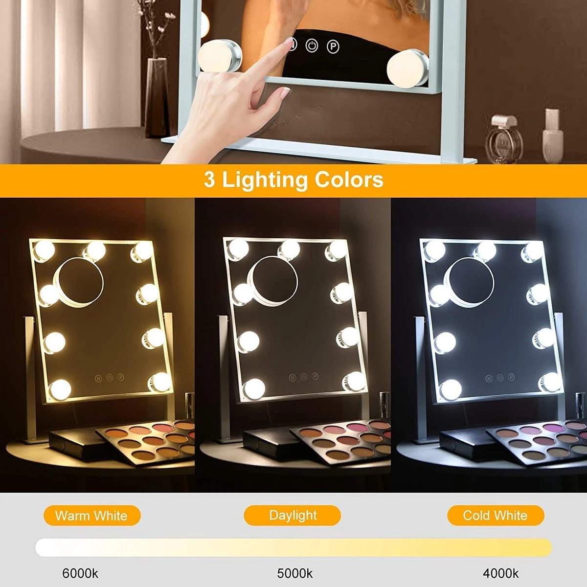 Bright Beauty Vanity Make Up Spiegel Met Verlichting - Zwart - Dimbaar Met Drie Lichtstanden 2 Bright Beauty Vanity Make Up Spiegel Met Verlichting - Zwart - Dimbaar Met Drie Lichtstanden - Afbeelding 2