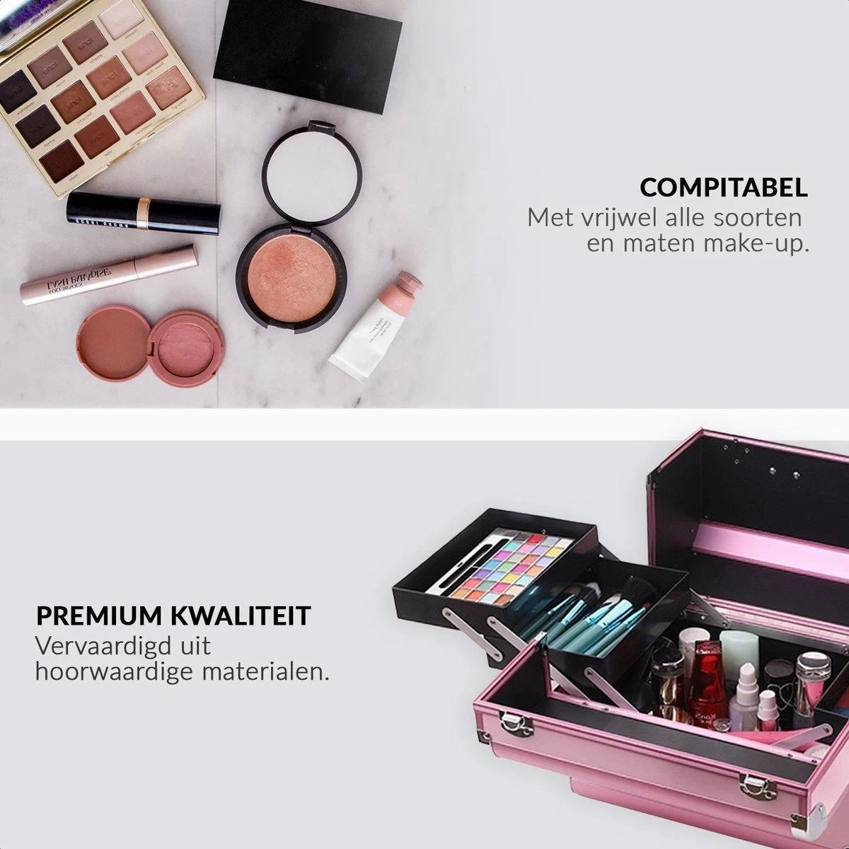 Confibel Cosmetica Koffer - Make Up Koffer Uitklapbaar - 5 Opbergbakken Make-up Koffer - Beautycase/Visagiekoffer /Cosmeticakoffer /Beautycase/ Nagelstylistekoffer - Roze 2 Confibel Cosmetica Koffer - Make Up Koffer Uitklapbaar - 5 Opbergbakken Make-up Koffer - Beautycase/Visagiekoffer /Cosmeticakoffer /Beautycase/ Nagelstylistekoffer - Roze - Afbeelding 2