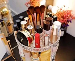 JZK Clear Acryl Home Beauty-organizer 360°, Draaibaare Cosmeticabox Voor Dresser, Slaapkamer, Badkamer, Voor Lippenstift, Kwastjes, Nagellak, Crèmes -Mode Cosmetica Winkel 1200x980 2