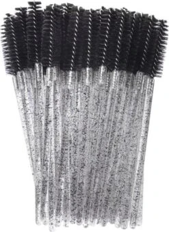 Wegwerp Wimper En Wenkbrauw Borsteltjes - Mascara Borsteltjes - 10 Stuks - Zwart Glitter
